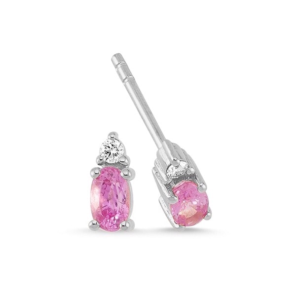 14 kt hvidguld PETIT ørestikkere med pink safir og diamant Wesselton SI