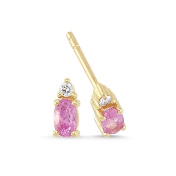 14 kt rødguld PETIT ørestikkere med pink safir og diamant Wesselton SI