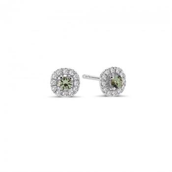 Nuran 14 kt hvidguld ørestikker, fra Sofia serien med 2 x 0,08 ct Grøn Safir & 24 x 0,005 ct diamanter Wesselton SI