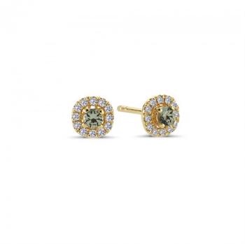 Nuran 14 kt rødguld ørestikker, fra Sofia serien med 2 x 0,08 ct Grøn Safir & 24 x 0,005 ct diamanter Wesselton SI