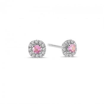 14 kt hvidguld ørestikker, fra Sofia serien med 2 x 0,08 ct pink safir & 24 x 0,005 ct diamanter Wesselton SI