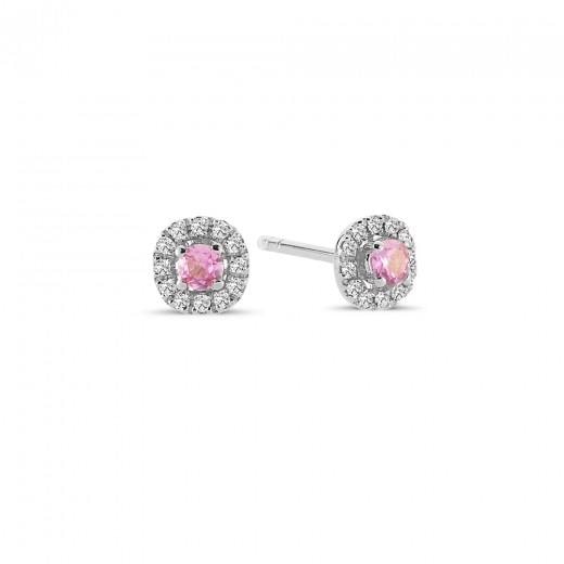 14 kt hvidguld ørestikker, fra Sofia serien med 2 x 0,08 ct pink safir & 24 x 0,005 ct diamanter Wesselton SI