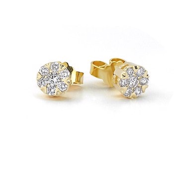 14 kt rødguld ørestikker, Flora serien med 2 x 0,05 + 12 x 0,02 ct Diamanter Wesselton SI