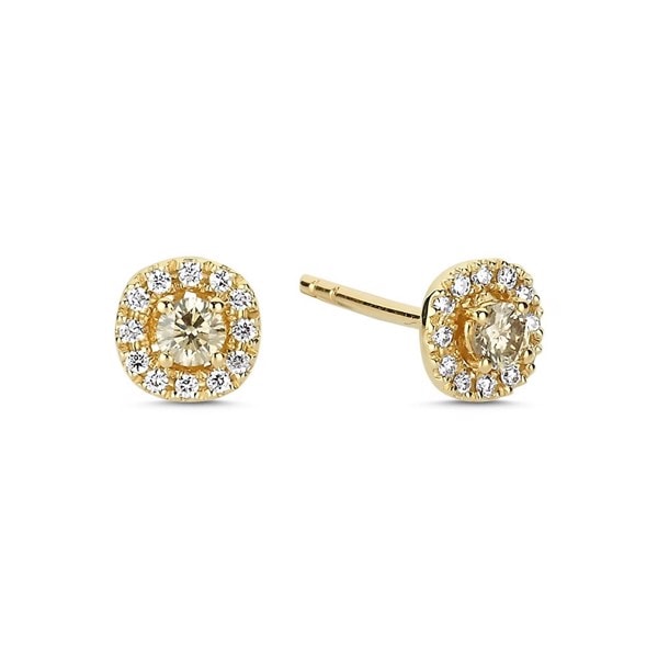 14 kt rødguld Champagne ørestikkere med i alt 0,32 ct diamanter Champagne / Wesselton SI