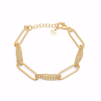 Armbånd med lange led og panzerkæde i forgyldt sterling sølv fra Guld & Sølv Design