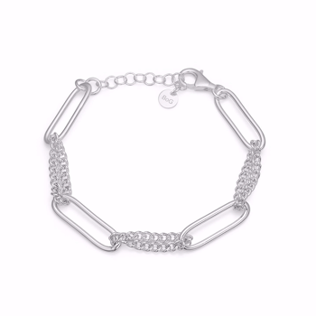 Armbånd med lange led og panzerkæde i sterling sølv fra Guld & Sølv Design