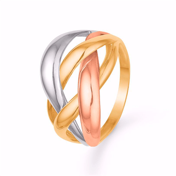 Sammenflettet 3 farvet ring 8 kt. guld fra Guld & Sølv Design