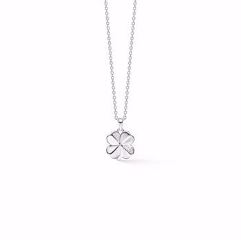 Sølvvedhæng firkløver med cubic zirkonia og kæde