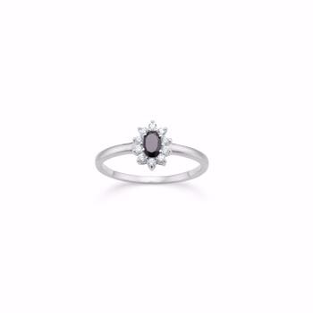 Sølv ring oval roset med sort/hvid zirkonia