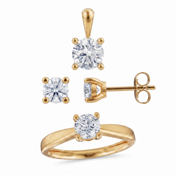 14 kt guld Luxury Solitaire smykkesæt med i alt 2,10 ct Labgrown diamant Top Wesselston VS2