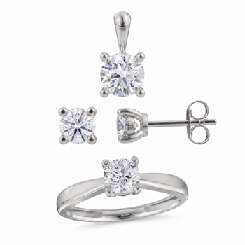 14 kt hvidguld Luxury Solitaire smykkesæt med i alt 1,50 ct Labgrown diamant Top Wesselston VS2