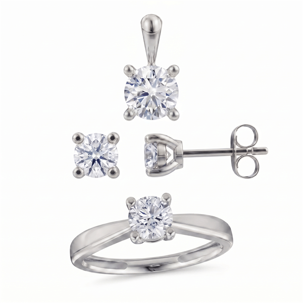 14 kt hvidguld Luxury Solitaire smykkesæt med i alt 2,10 ct Labgrown diamant Top Wesselston VS2