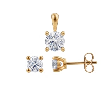 14 kt guld Luxury Solitaire smykkesæt med i alt 1,40 ct Labgrown diamant Top Wesselston VS2