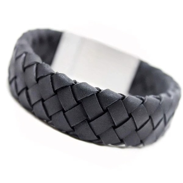 Søgaard Flettet læder Herre Armbånd, 19 cm i Sort