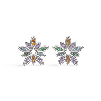 Elegante  sølv ørestikker med en blomst fyldt med farvede zirconia.  fra Støvring Design