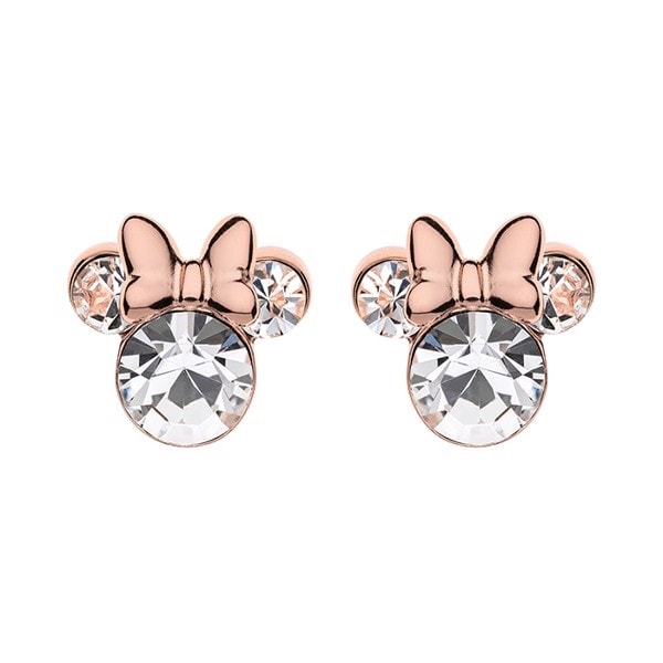 Disney\'s Sølv ørestikker med Minnie Mouse i zirkonia med rosa sløjfe