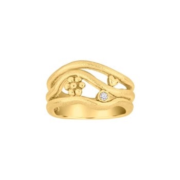Siersbøl's Smuk trippel ring med blomst, hjerte og elegant zirkonia i rørfatning  i forgyldt sterling sølv. (10060095950)