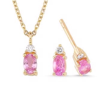 14 kt rødguld PETIT smykkesæt med pink safir og diamant Wesselton SI