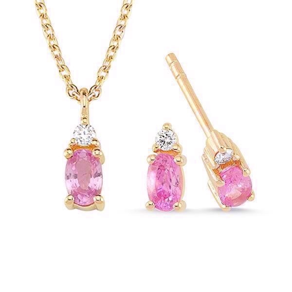 14 kt rødguld PETIT smykkesæt med pink safir og diamant Wesselton SI