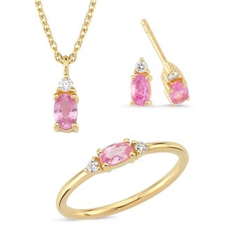 14 kt rødguld PETIT smykkesæt med pink safir og diamant Wesselton SI