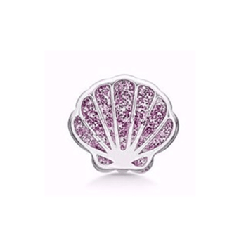 Musling ørestik i sterling sølv med pink glimmer fra Guld & Sølv Design