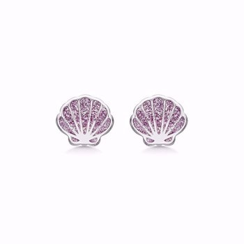 Musling ørestikker i sterling sølv med pink glimmer fra Guld & Sølv Design