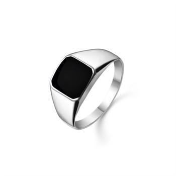 Støvring Design's smarte herrering i sterling sølv med plade belagt med sort onyx, str. 58-68 (lige str)