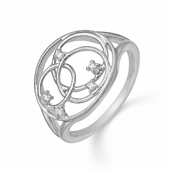 Bred ring af cirkler i cirkler med glimtende zirkonia og matteret overflade fra Støvring Design