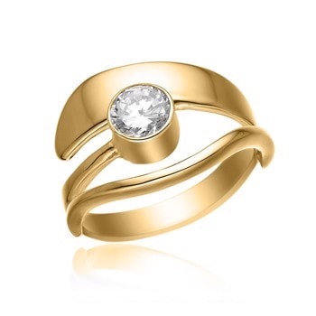 Elegant forgyldt ring med stor zirkonia, str 50-65