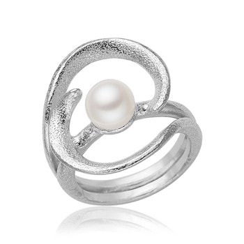 Flot ring med mat overflade og perle, str 50-65