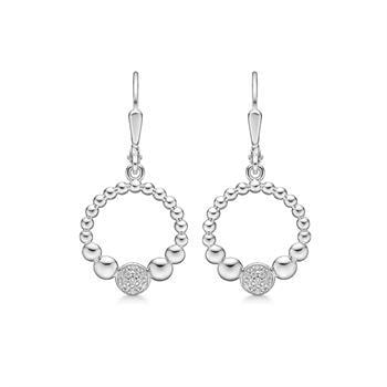 Støvring Design's Smukke cirkel ørehængere med glitrende zirkonia på de største sølvkugler i cirklen. Måler 30 x 14 mm