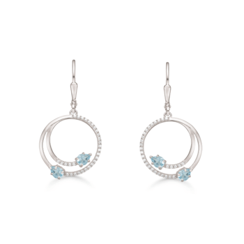 Elegante og iøjenfaldende ørehængere i sølv med znirkler, blå øjenformede topaz og glimtrende zirkonia fra Støvring Design