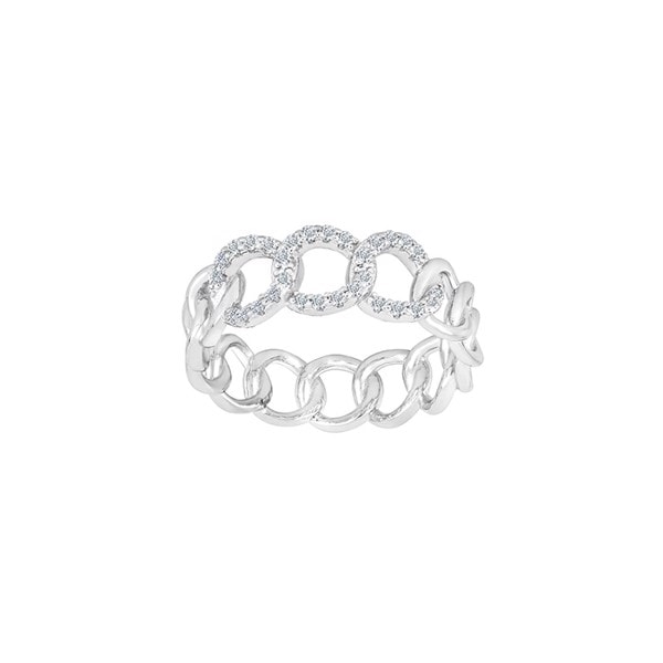 JasminNor Smuk sølv fingerring i kædelook med glitrende zirkonia