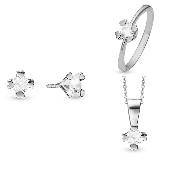 Mary 8 & 14 kt hvidguld smykkesæt med i alt 4 x 0,10 til 1,00 ct labgrown diamanter Wesselton VS