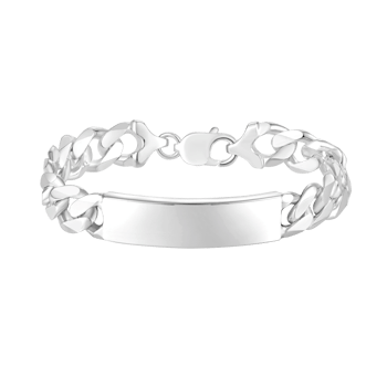 Sølv panser armbånd med plade til person gravering, 19 cm