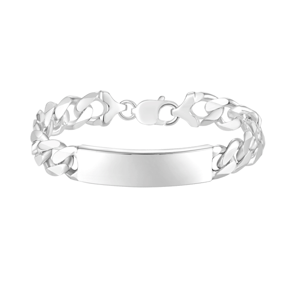 Sølv panser armbånd med plade til person gravering, 19 cm
