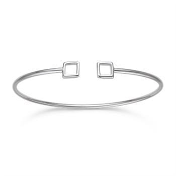Støvring Design's Smukke sølv armring med 2 åbne kvadrater, armringen er meget flexibel og let at tage af og på