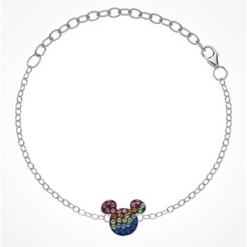 Disney Mickey Mouse armbånd i sterling sølv med farvede krystaller. Justerbart til 17 cm