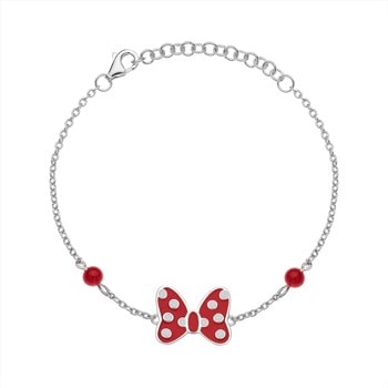 Disney's Sødt Minnie Mouse armbånd med sløjfe med rød og hvid emalje