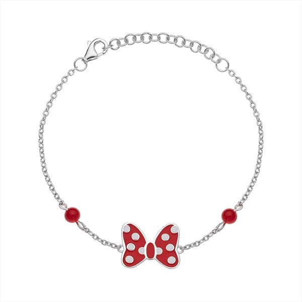 Disney\'s Sødt Minnie Mouse armbånd med sløjfe med rød og hvid emalje