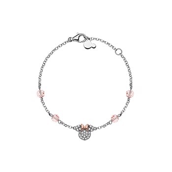 Disney Minnie Mouse armbånd i sølv med zirkonia og rosa krystaller. Justerbart til 17 cm