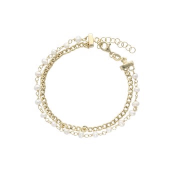 Dobbelt Armbånd med Ferskvandsperler, 17,5 + 3 cm - Aagaard