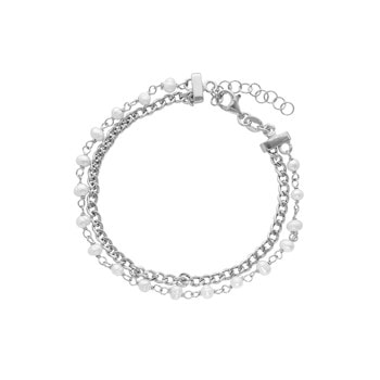 Dobbelt Armbånd med Ferskvandsperler, 17,5 + 3 cm - Aagaard
