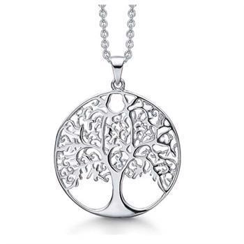 Støvring Design Livets Træ sølv collier med blank overflade Ø 25 mm og 42 + 3 cm kæde