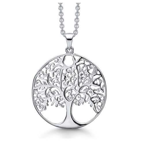 Støvring Design Livets Træ sølv collier med blank overflade Ø 25 mm og 42 + 3 cm kæde