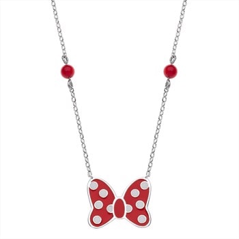 Disney's Sød Minnie Mouse collier med sløjfe med rød og hvid emalje