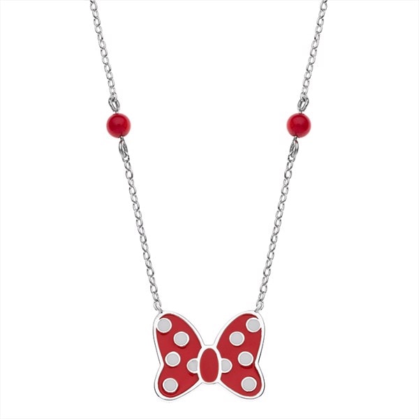 Disney\'s Sød Minnie Mouse collier med sløjfe med rød og hvid emalje