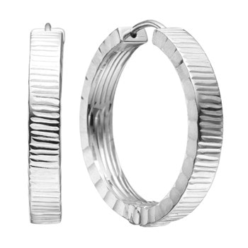 Smukke sølv facet creoler med riller, 25 mm