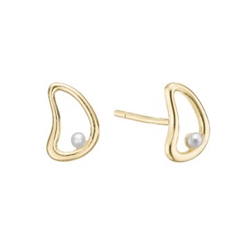 Elegante buede ørestikker med lille perle, 10x8 mm