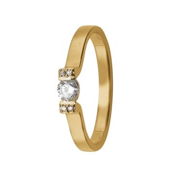 14 karat guld fingerring med 0,10 ct center sten og 4 x 0,005 ct